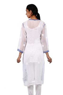 White embroidered georgette stitched kurti 3