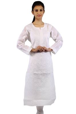 White embroidered cotton stitched kurti 1