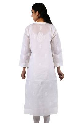 White embroidered cotton stitched kurti 2