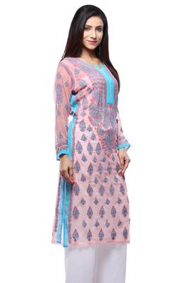 Beige embroidered georgette stitched kurti 2