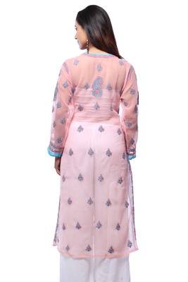 Beige embroidered georgette stitched kurti 3