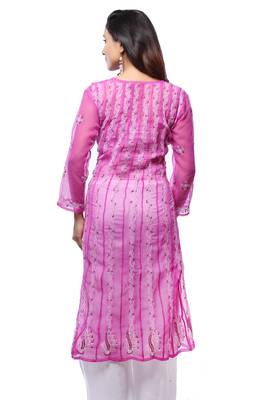 Pink embroidered georgette stitched kurti 3