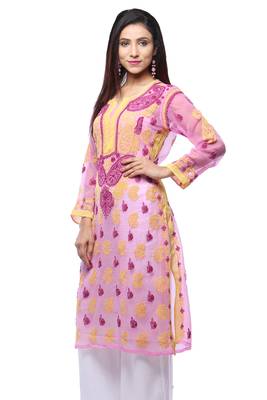 Pink embroidered georgette stitched kurti 2