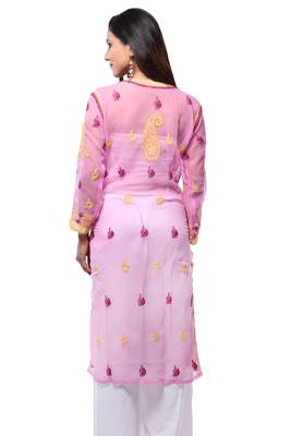 Pink embroidered georgette stitched kurti 3