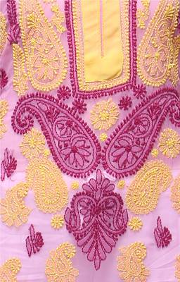 Pink embroidered georgette stitched kurti 4