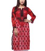 Red embroidered georgette stitched kurti
