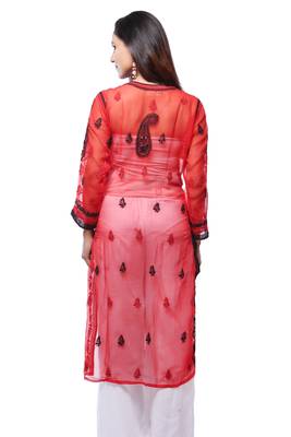 Red embroidered georgette stitched kurti 2