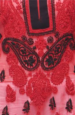 Red embroidered georgette stitched kurti 4