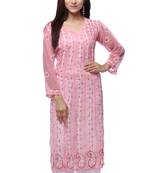 Beige embroidered georgette stitched kurti