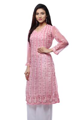 Beige embroidered georgette stitched kurti 2