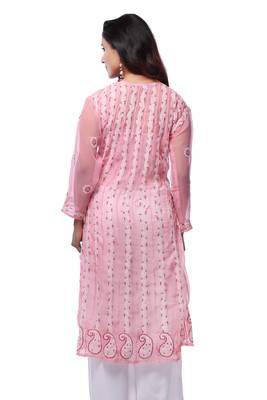 Beige embroidered georgette stitched kurti 3