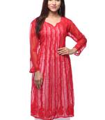 Red embroidered georgette stitched kurti