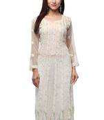 Yellow embroidered georgette stitched kurti