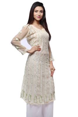 Yellow embroidered georgette stitched kurti 2