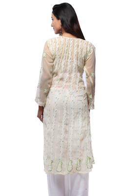 Yellow embroidered georgette stitched kurti 3
