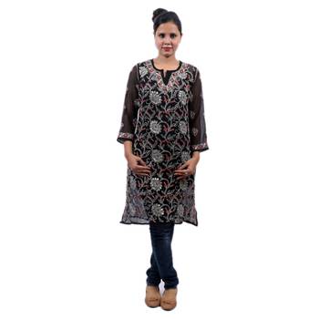 Black embroidered georgette stitched kurti 1