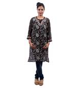 Black embroidered georgette stitched kurti