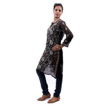 Black embroidered georgette stitched kurti 2