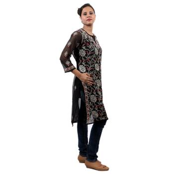 Black embroidered georgette stitched kurti 3