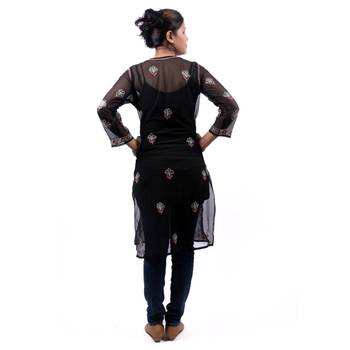 Black embroidered georgette stitched kurti 4