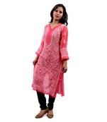 Pink embroidered georgette stitched kurti