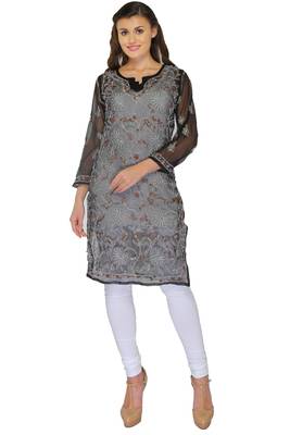 Black embroidered georgette stitched kurti 1