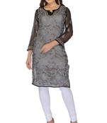 Black embroidered georgette stitched kurti