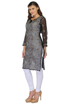 Black embroidered georgette stitched kurti 2