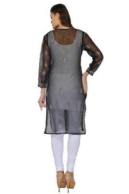 Black embroidered georgette stitched kurti 3