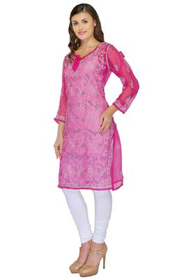 Magenta embroidered georgette stitched kurti 2