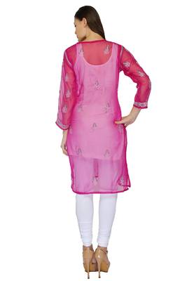 Magenta embroidered georgette stitched kurti 3