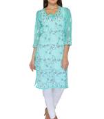 Green embroidered georgette stitched kurti