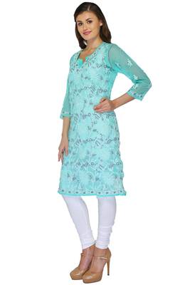 Green embroidered georgette stitched kurti 2