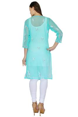 Green embroidered georgette stitched kurti 3