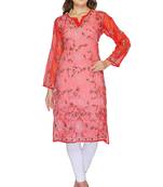 Red embroidered georgette stitched kurti