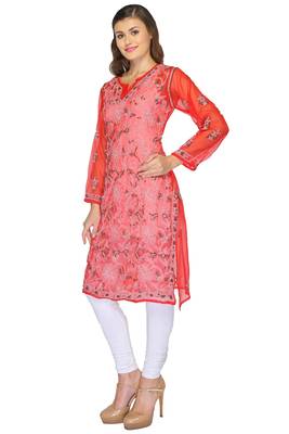 Red embroidered georgette stitched kurti 2
