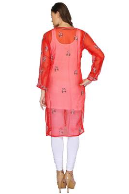 Red embroidered georgette stitched kurti 3