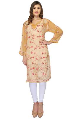 Brown embroidered georgette stitched kurti 1