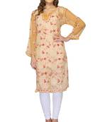 Brown embroidered georgette stitched kurti