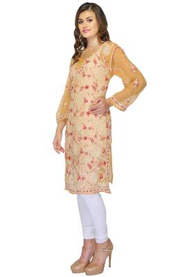 Brown embroidered georgette stitched kurti 2
