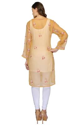 Brown embroidered georgette stitched kurti 3