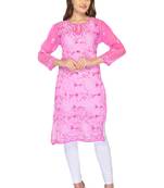 Pink embroidered georgette stitched kurti
