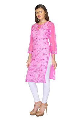 Pink embroidered georgette stitched kurti 2