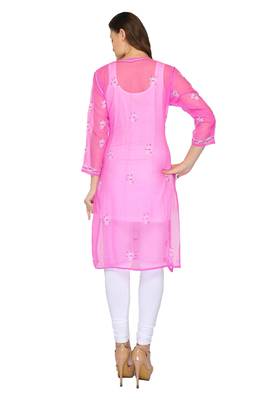 Pink embroidered georgette stitched kurti 3