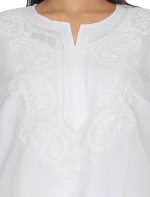 White embroidered cotton stitched kurti 3