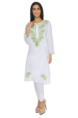White embroidered cotton stitched kurti 1