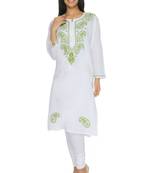 White embroidered cotton stitched kurti