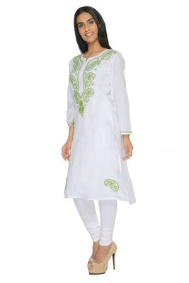 White embroidered cotton stitched kurti 2