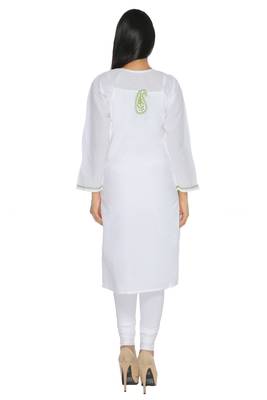 White embroidered cotton stitched kurti 3