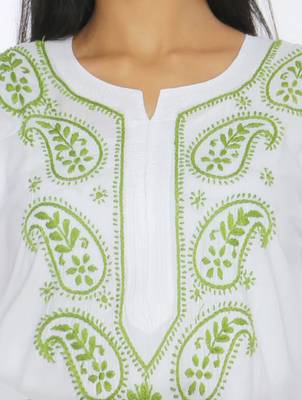 White embroidered cotton stitched kurti 4
